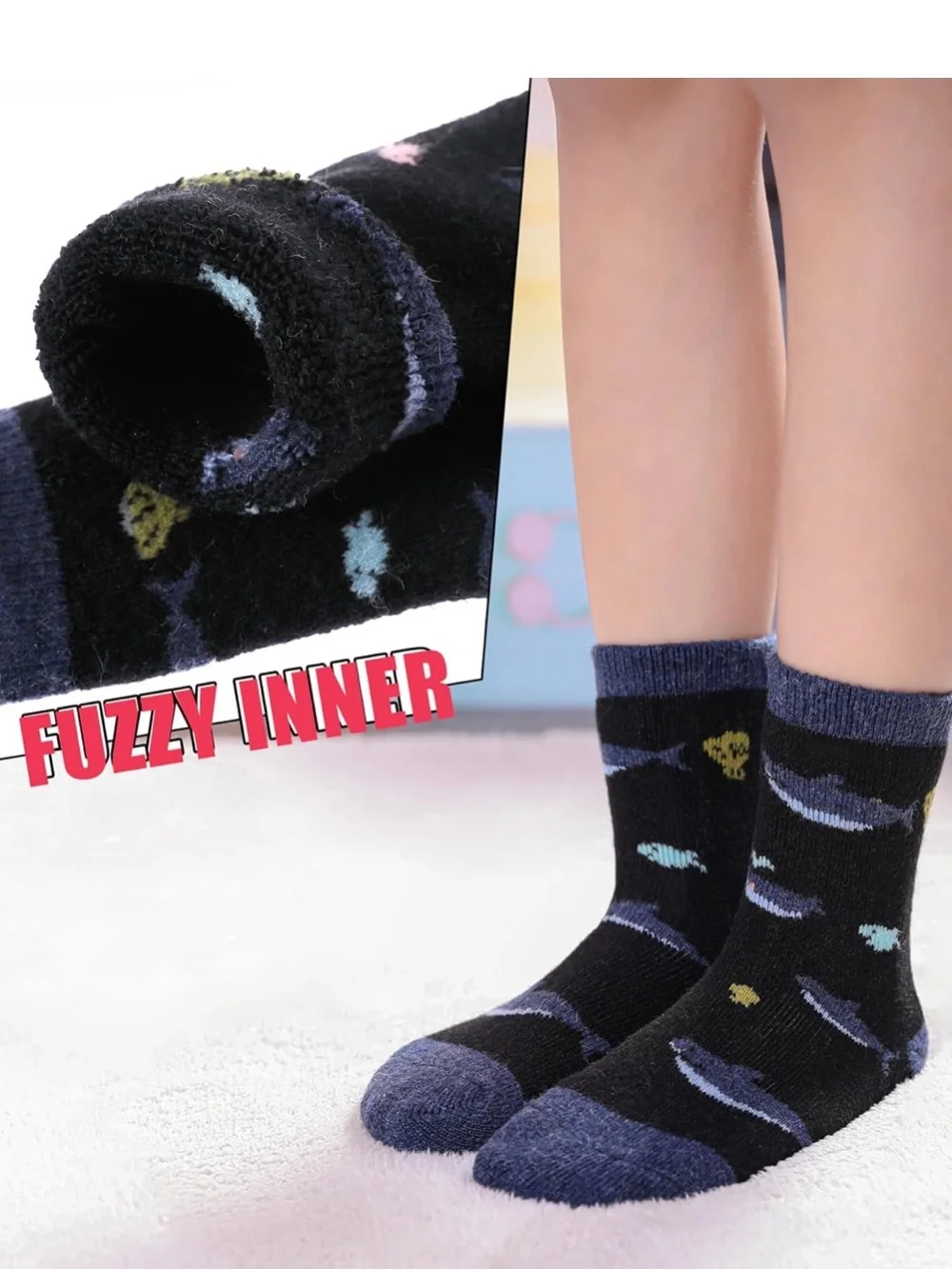 Kids Wool Blend Winter Socks Boys Girls Warm Thick Crew Socks 6 Pairs Size 1-3T